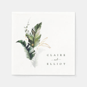 Serviette En Papier Mariage de feuillage d'aquarelle tropicale