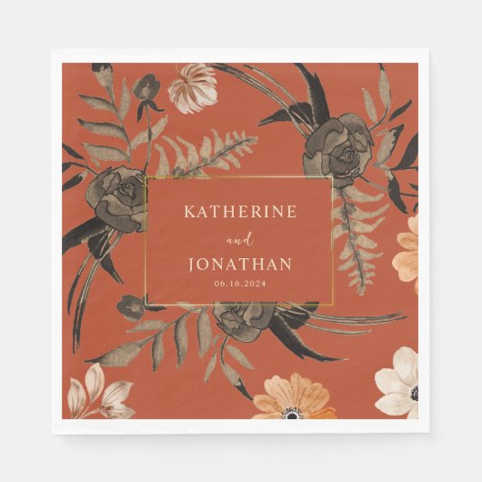 Serviette En Papier Mariage de feuillage de chute en terre cuite orang (Devant)