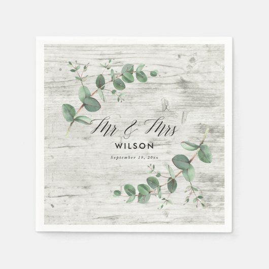 Serviette En Papier mariage de feuillage en bois blanc eucalyptus (Devant)
