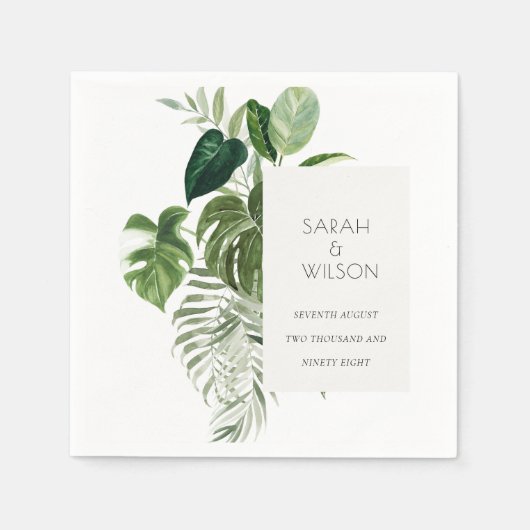 Serviette En Papier Mariage de feuillage tropical moderne Palm Green (Devant)