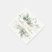 Serviette En Papier Mariage de feuillage vert et or (Coin)