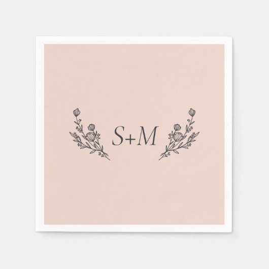 Serviette En Papier Mariage de feuille de bouquet rose (Devant)