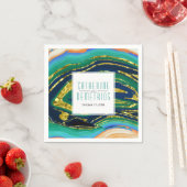 Serviette En Papier Mariage de feuille d'or vert et bleu (En situation)