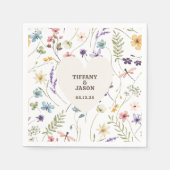 Serviette En Papier Mariage de Fleur sauvage d'aquarelle Coeur unique (Devant)