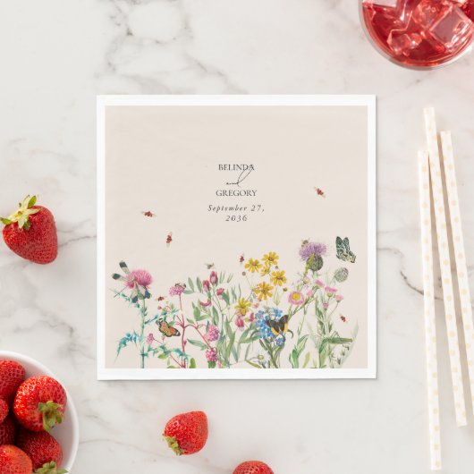 Serviette En Papier Mariage de Fleur sauvage d'aquarelle Jardin & Inse (En situation)