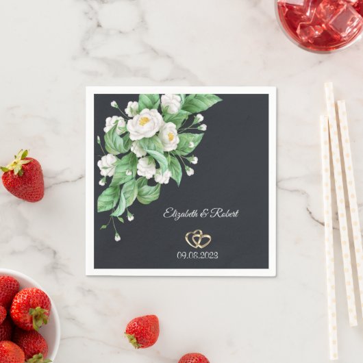 Serviette En Papier Mariage de fleurs blanches (En situation)