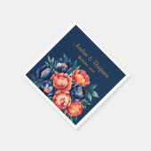 Serviette En Papier Mariage de fleurs bleu marine et orange de pivoine (Coin)