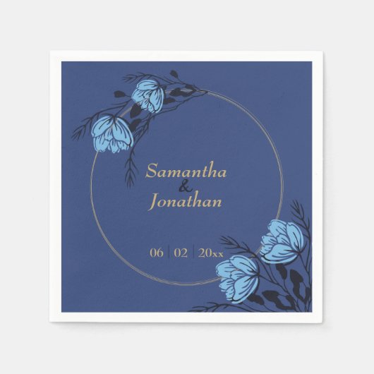 Serviette En Papier Mariage de fleurs bleues (Devant)