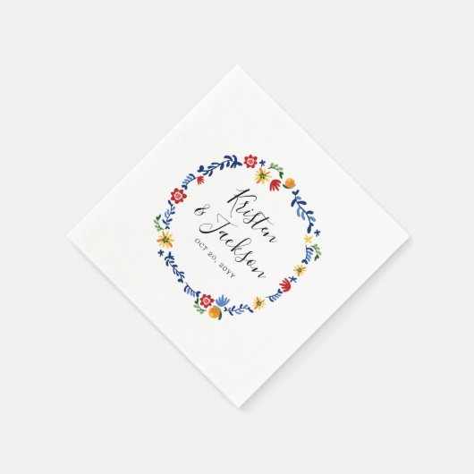 Serviette En Papier Mariage de fleurs brodées (Coin)