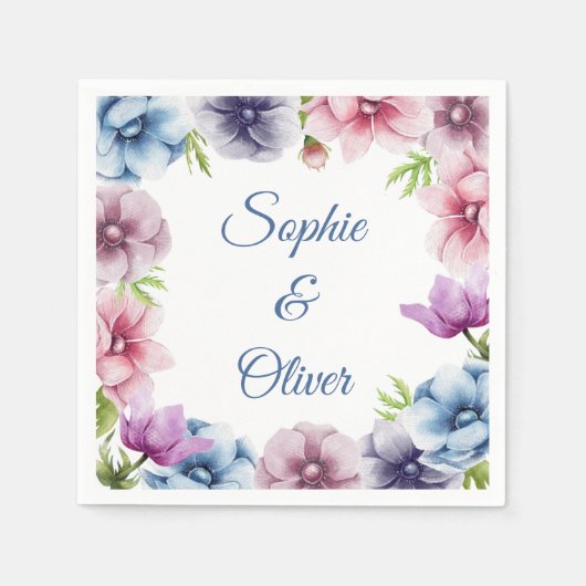 Serviette En Papier Mariage de fleurs d'anémone aquarelle (Devant)