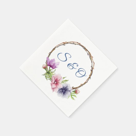 Serviette En Papier Mariage de fleurs d'anémone aquarelle (Coin)