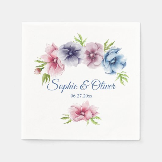 Serviette En Papier Mariage de fleurs d'anémone aquarelle (Devant)