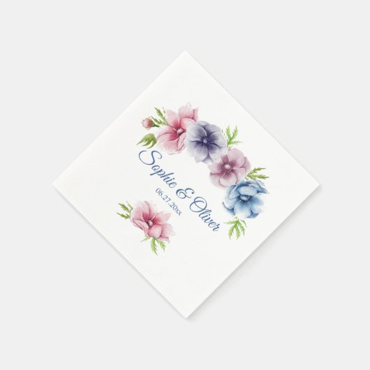 Serviette En Papier Mariage de fleurs d'anémone aquarelle (Coin)