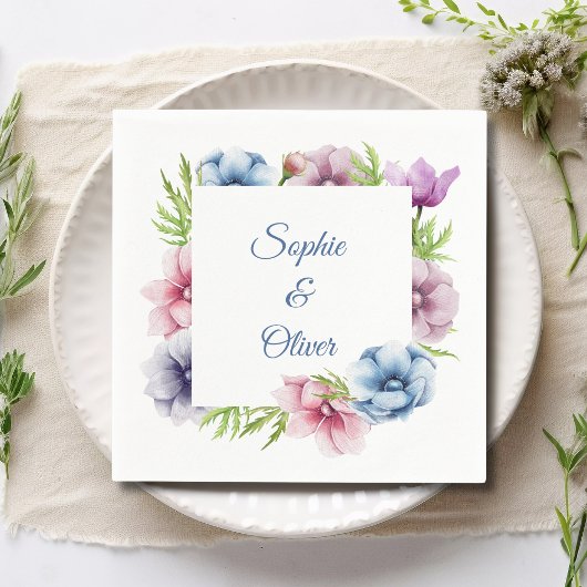 Serviette En Papier Mariage de fleurs d'anémone aquarelle