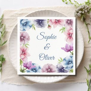 Serviette En Papier Mariage de fleurs d'anémone aquarelle