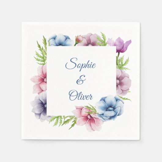 Serviette En Papier Mariage de fleurs d'anémone aquarelle (Devant)
