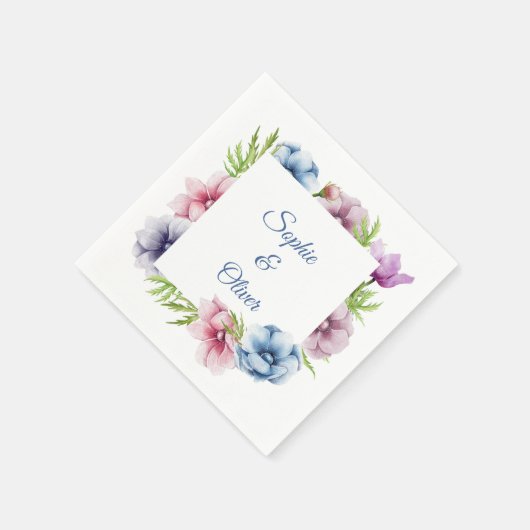 Serviette En Papier Mariage de fleurs d'anémone aquarelle (Coin)