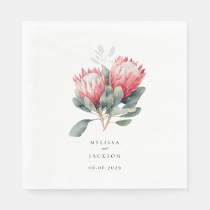 Serviette En Papier Mariage de fleurs d'aquarelle en teinte Protea