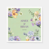 Serviette En Papier Mariage de fleurs d'aquarelle verte (Devant)