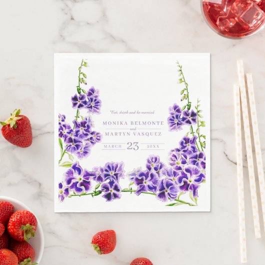 Serviette En Papier Mariage de fleurs d'aquarelle violet duranta (En situation)