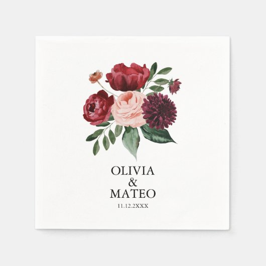 Serviette En Papier Mariage de fleurs de Bourgogne d'automne (Devant)