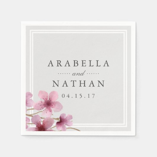 Serviette En Papier Mariage de fleurs de cerisier d'aquarelle (Devant)