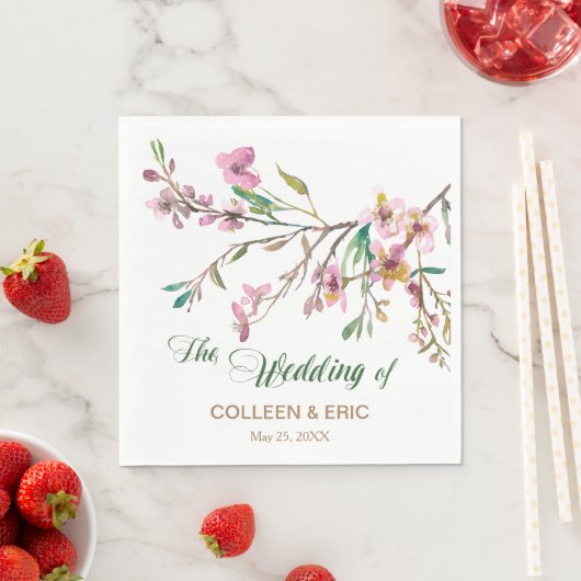 Serviette En Papier Mariage de fleurs de cerisier rose (En situation)