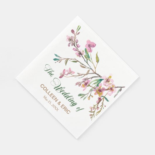 Serviette En Papier Mariage de fleurs de cerisier rose (Coin)