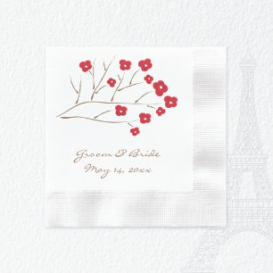 Serviette En Papier Mariage de fleurs de cerisiers rouges de branche d