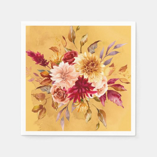 Serviette En Papier Mariage de fleurs de dahlia orange et jaune brûlés (Devant)