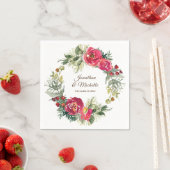 Serviette En Papier Mariage de fleurs de Noël rose rouge (En situation)