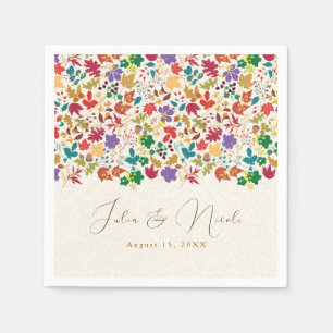 Serviette En Papier Mariage de fleurs de prés pourpre jaune moutarde d