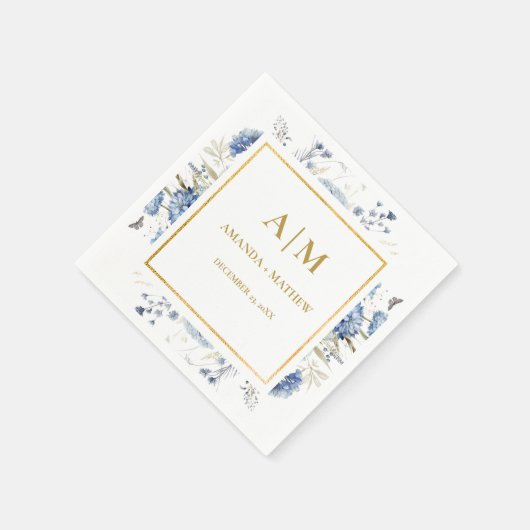 Serviette En Papier Mariage de fleurs de printemps bleu Dusty (Coin)