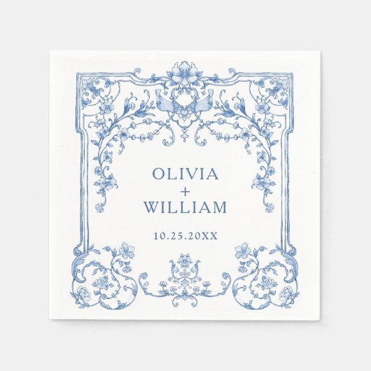 Serviette En Papier Mariage de fleurs florales de Grace victorienne or (Devant)