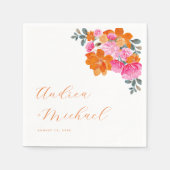 Serviette En Papier Mariage de fleurs florales d'été rose orange (Devant)