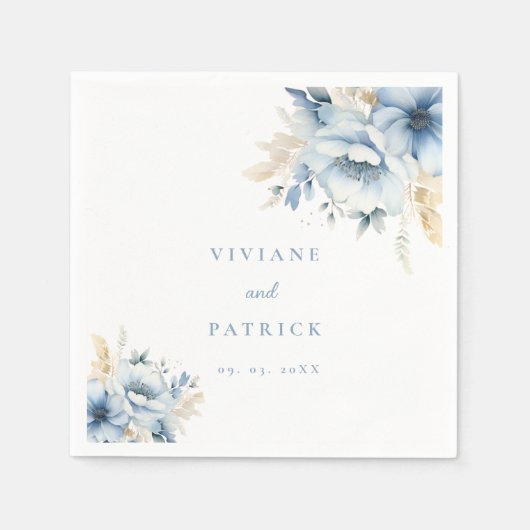 Serviette En Papier Mariage de fleurs géométriques bleu foncé (Devant)