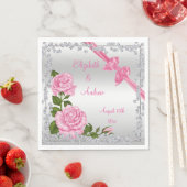 Serviette En Papier Mariage de fleurs roses, vaches et diamants (En situation)
