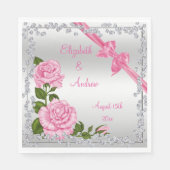 Serviette En Papier Mariage de fleurs roses, vaches et diamants (Devant)