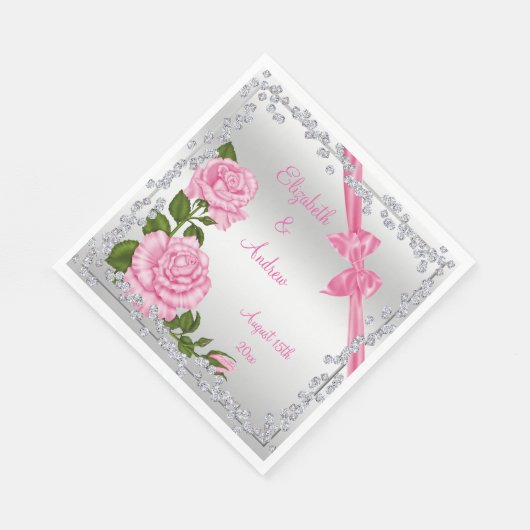 Serviette En Papier Mariage de fleurs roses, vaches et diamants (Coin)