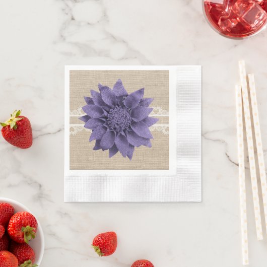 Serviette En Papier Mariage de fleurs Rustique Burlap Lavender (En situation)