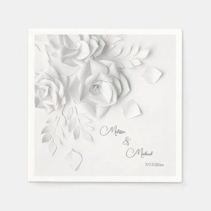 Serviette En Papier Mariage de fleurs simples 3D blanches