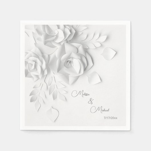 Serviette En Papier Mariage de fleurs simples 3D blanches (Devant)