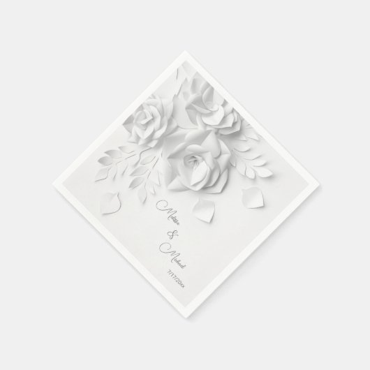 Serviette En Papier Mariage de fleurs simples 3D blanches (Coin)