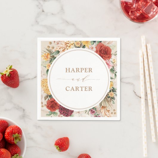 Serviette En Papier Mariage de fleurs tropicales Boho Pampas (En situation)