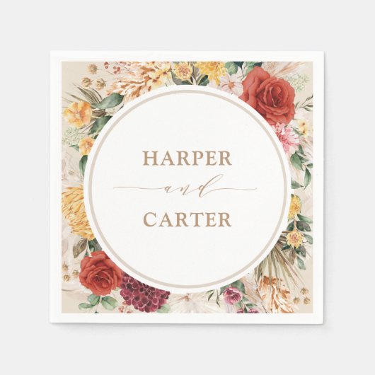 Serviette En Papier Mariage de fleurs tropicales Boho Pampas (Devant)