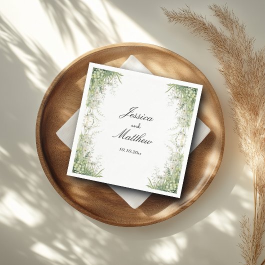 Serviette En Papier Mariage de fleurs vertes Dusty