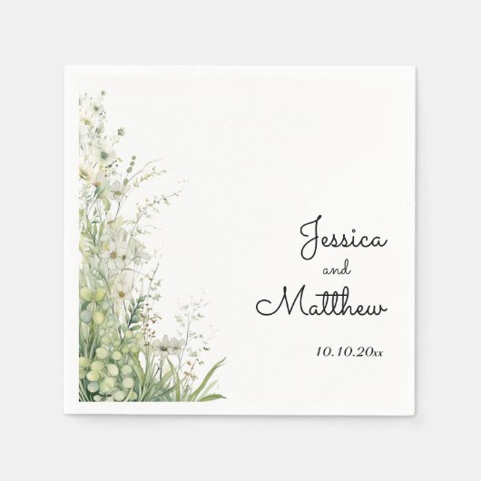 Serviette En Papier Mariage de fleurs vertes Dusty (Devant)