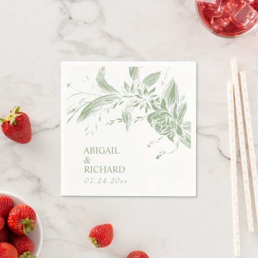 Serviette En Papier Mariage de fleurs vertes et blanches (En situation)