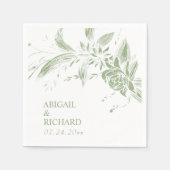 Serviette En Papier Mariage de fleurs vertes et blanches (Devant)