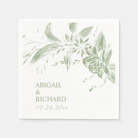 Serviette En Papier Mariage de fleurs vertes et blanches (Devant)